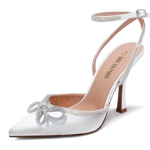 Women's White High Heels Destiny Closed Toe Strappy Heels  Sexy Ankle Strap - Picture 1 of 6